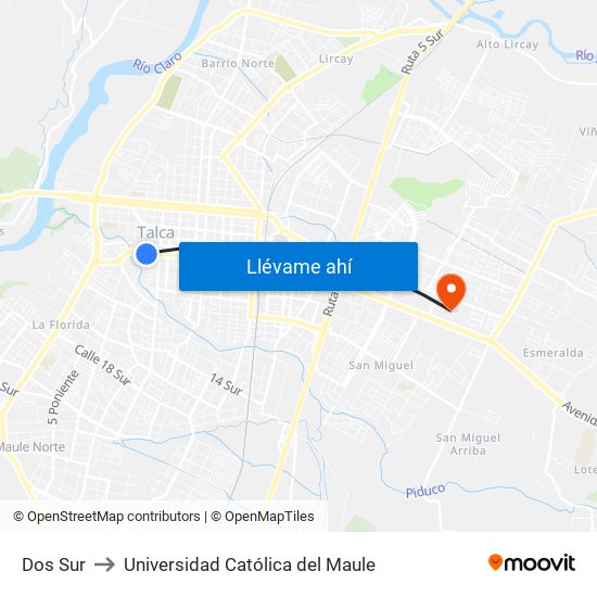 Dos Sur to Universidad Católica del Maule map