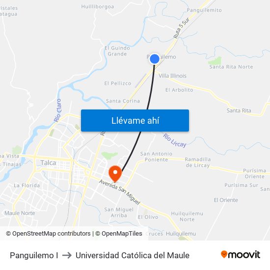 Panguilemo I to Universidad Católica del Maule map