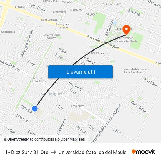I - Diez Sur / 31 Ote to Universidad Católica del Maule map