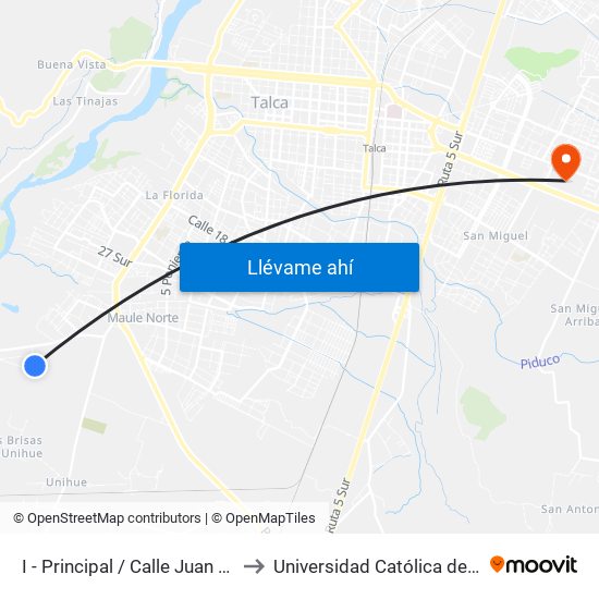 I - Principal / Calle Juan Pablo II to Universidad Católica del Maule map