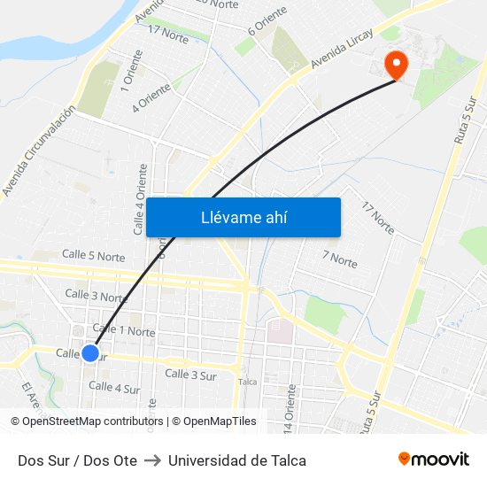 Dos Sur / Dos Ote to Universidad de Talca map