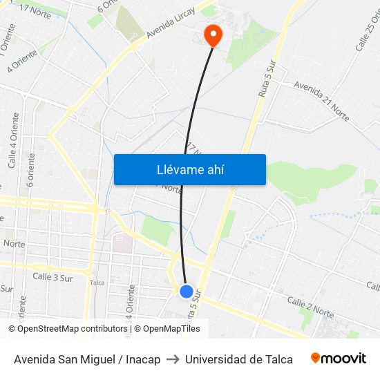 Avenida San Miguel / Inacap to Universidad de Talca map