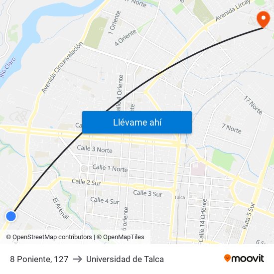 8 Poniente, 127 to Universidad de Talca map