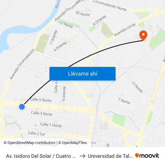 Av. Isidoro Del Solar / Cuatro Nte to Universidad de Talca map