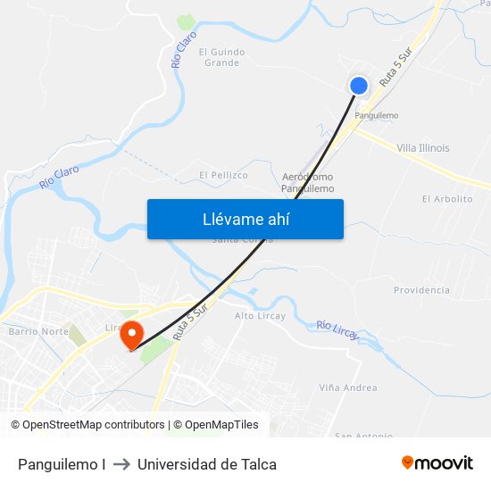 Panguilemo I to Universidad de Talca map