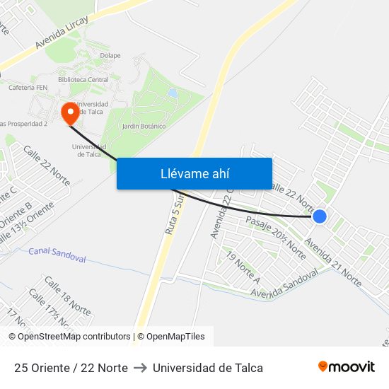 25 Oriente / 22 Norte to Universidad de Talca map