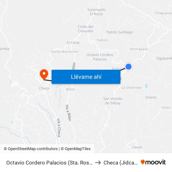 Octavio Cordero Palacios (Sta. Rosa) to Checa (Jidcay) map