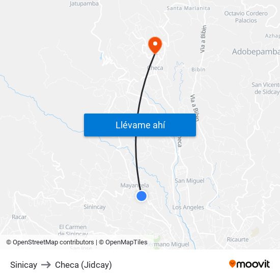 Sinicay to Checa (Jidcay) map