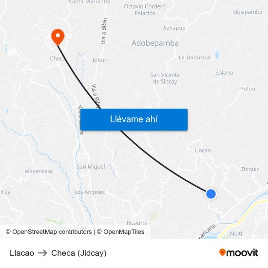 Llacao to Checa (Jidcay) map