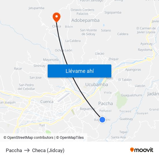 Paccha to Checa (Jidcay) map