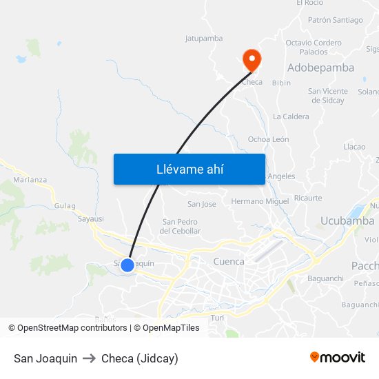 San Joaquin to Checa (Jidcay) map