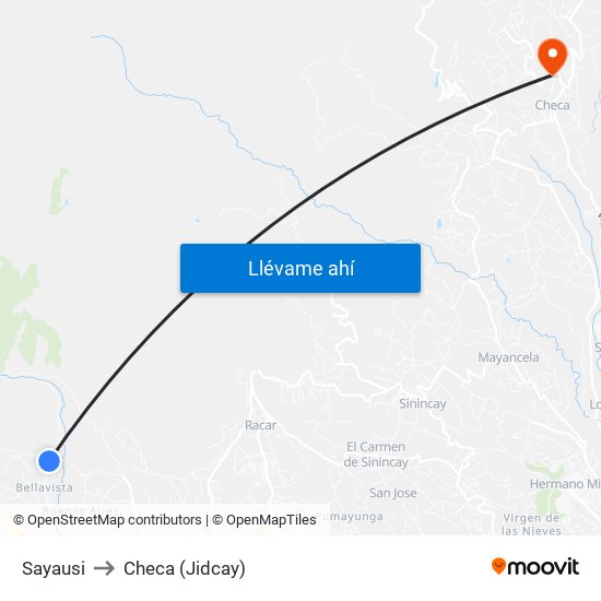 Sayausi to Checa (Jidcay) map