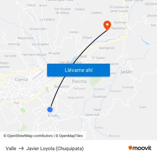 Valle to Javier Loyola (Chuquipata) map