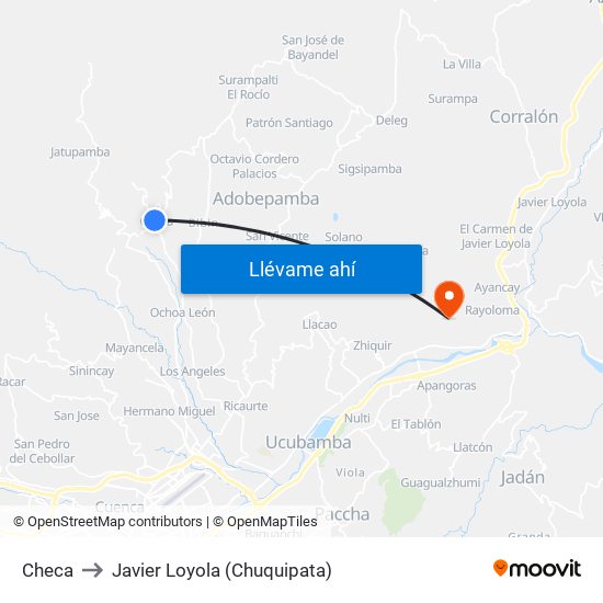 Checa to Javier Loyola (Chuquipata) map