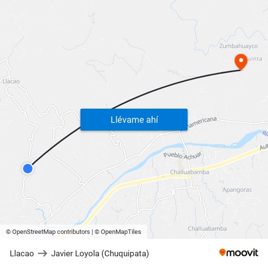 Llacao to Javier Loyola (Chuquipata) map