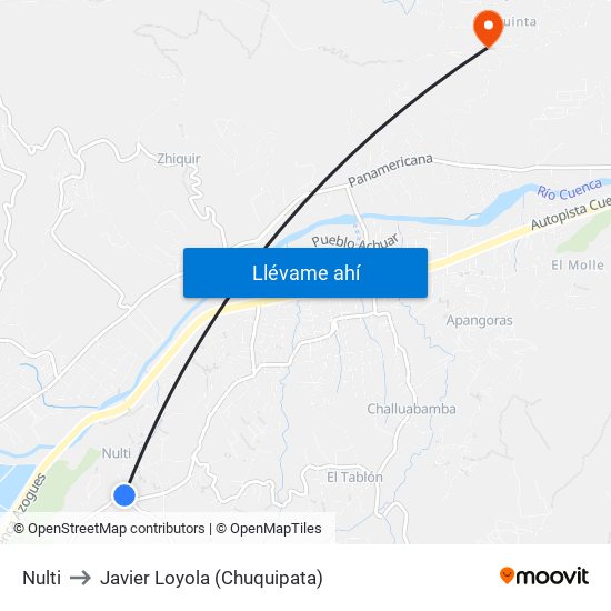 Nulti to Javier Loyola (Chuquipata) map