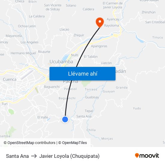 Santa Ana to Javier Loyola (Chuquipata) map