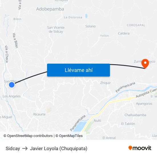 Sidcay to Javier Loyola (Chuquipata) map