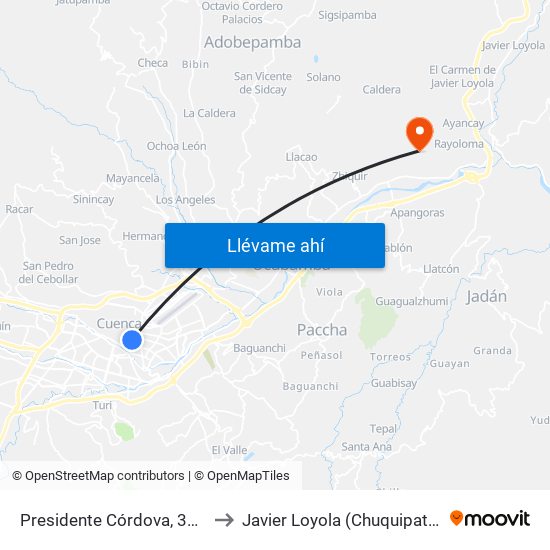 Presidente Córdova, 375 to Javier Loyola (Chuquipata) map