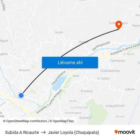 Subida A Ricaurte to Javier Loyola (Chuquipata) map