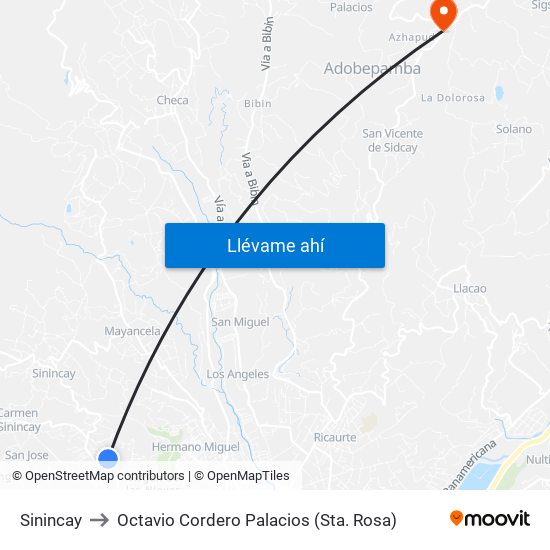 Sinincay to Octavio Cordero Palacios (Sta. Rosa) map