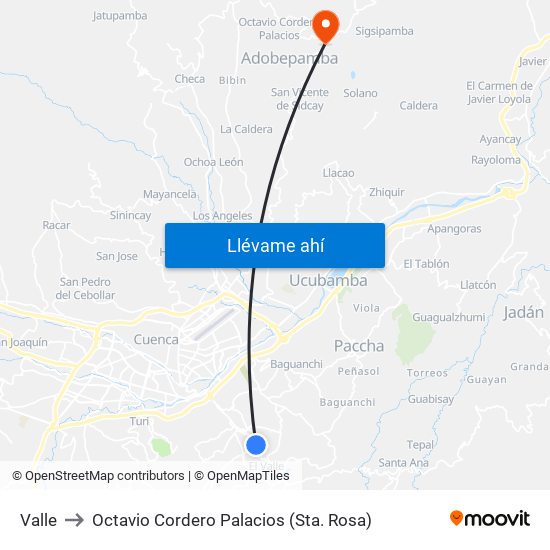 Valle to Octavio Cordero Palacios (Sta. Rosa) map