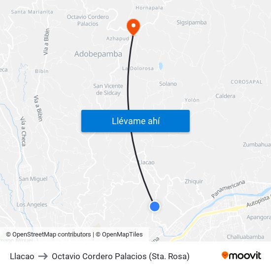 Llacao to Octavio Cordero Palacios (Sta. Rosa) map