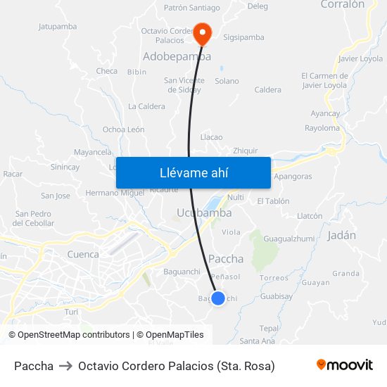 Paccha to Octavio Cordero Palacios (Sta. Rosa) map