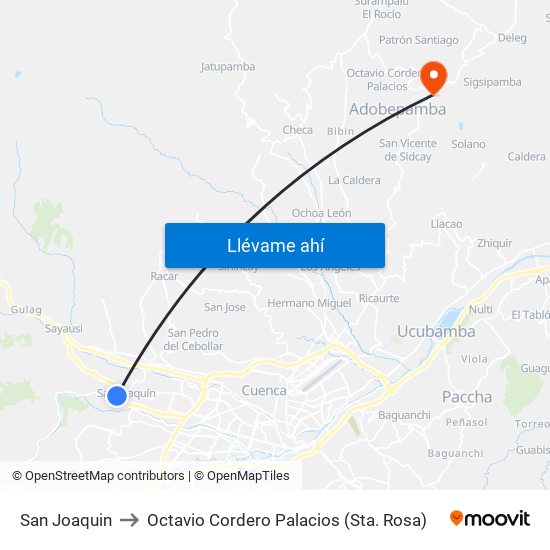 San Joaquin to Octavio Cordero Palacios (Sta. Rosa) map