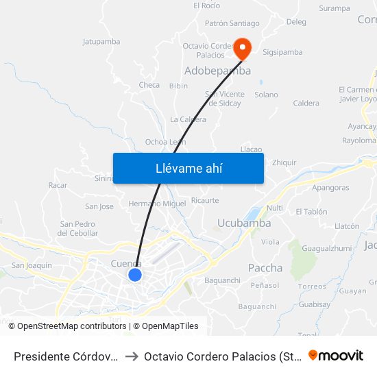 Presidente Córdova, 375 to Octavio Cordero Palacios (Sta. Rosa) map