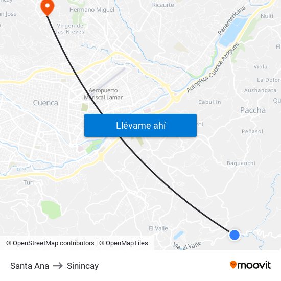 Santa Ana to Sinincay map