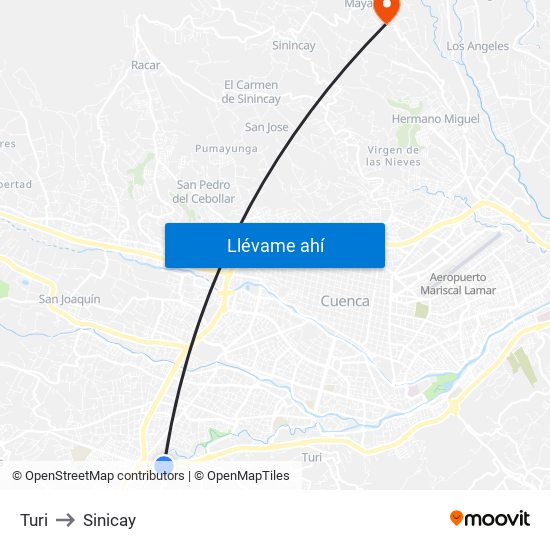 Turi to Sinicay map