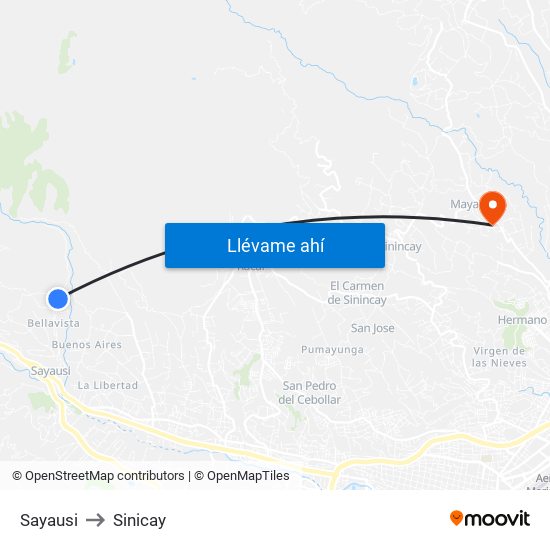 Sayausi to Sinicay map