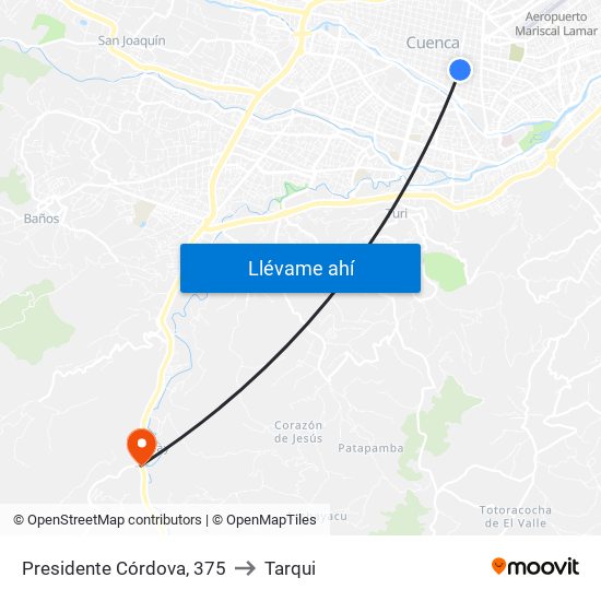 Presidente Córdova, 375 to Tarqui map