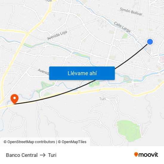 Banco Central to Turi map