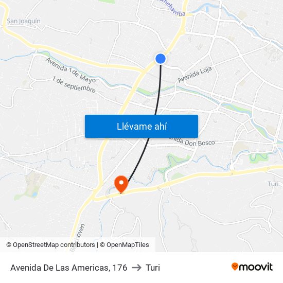 Avenida De Las Americas, 176 to Turi map