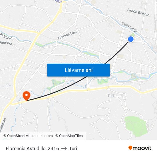 Florencia Astudillo, 2316 to Turi map