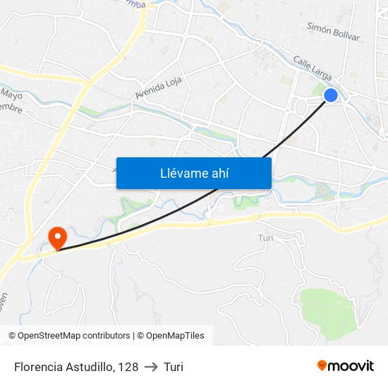 Florencia Astudillo, 128 to Turi map