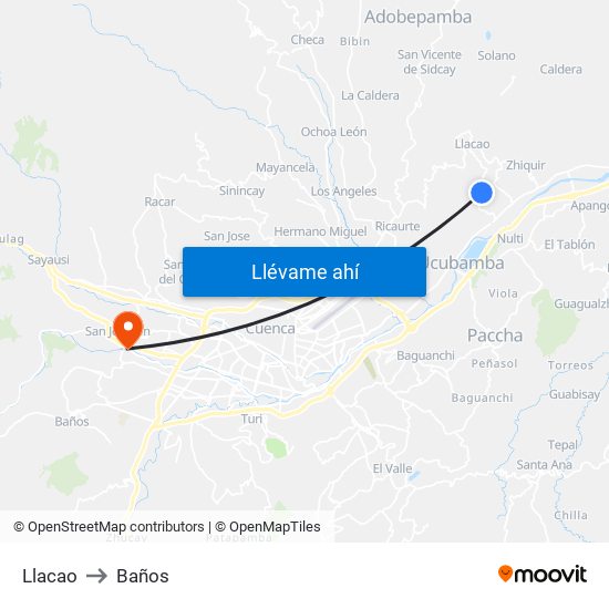 Llacao to Baños map