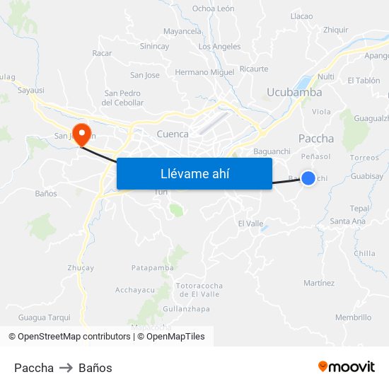 Paccha to Baños map