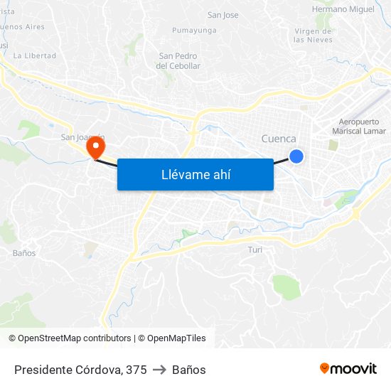 Presidente Córdova, 375 to Baños map