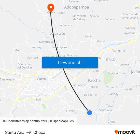 Santa Ana to Checa map