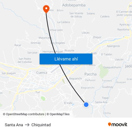 Santa Ana to Chiquintad map