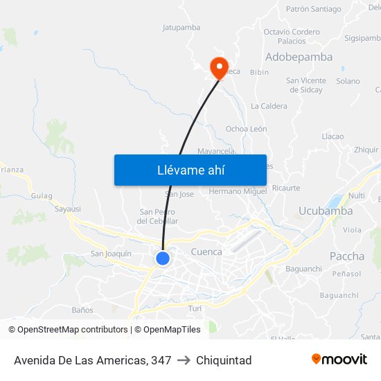 Avenida De Las Americas, 347 to Chiquintad map