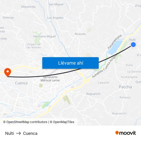 Nulti to Cuenca map