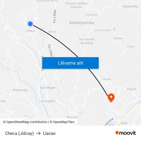 Checa (Jidcay) to Llacao map