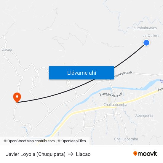 Javier Loyola (Chuquipata) to Llacao map