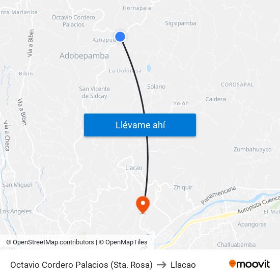 Octavio Cordero Palacios (Sta. Rosa) to Llacao map