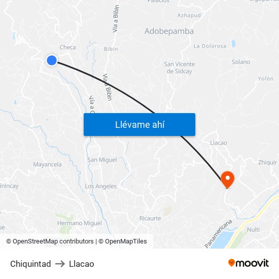 Chiquintad to Llacao map