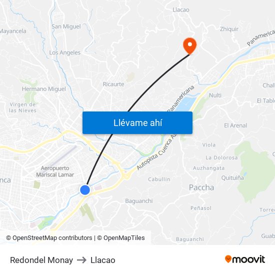 Redondel Monay to Llacao map